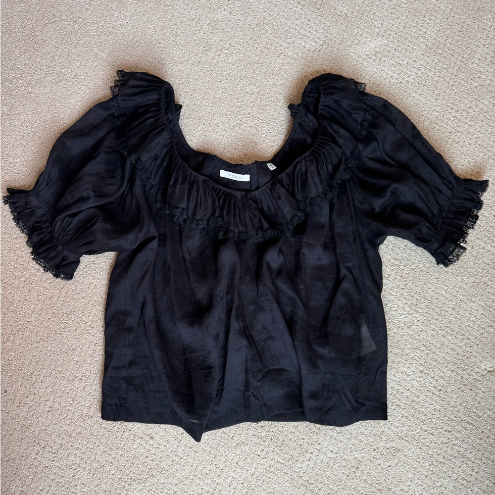 Doen Black Samara Ruffled Blouse